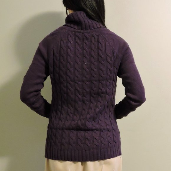 Banana Republic Wool Cashmere Purple Turtleneck Cable Knit Sweater, Size S - Picture 6 of 10